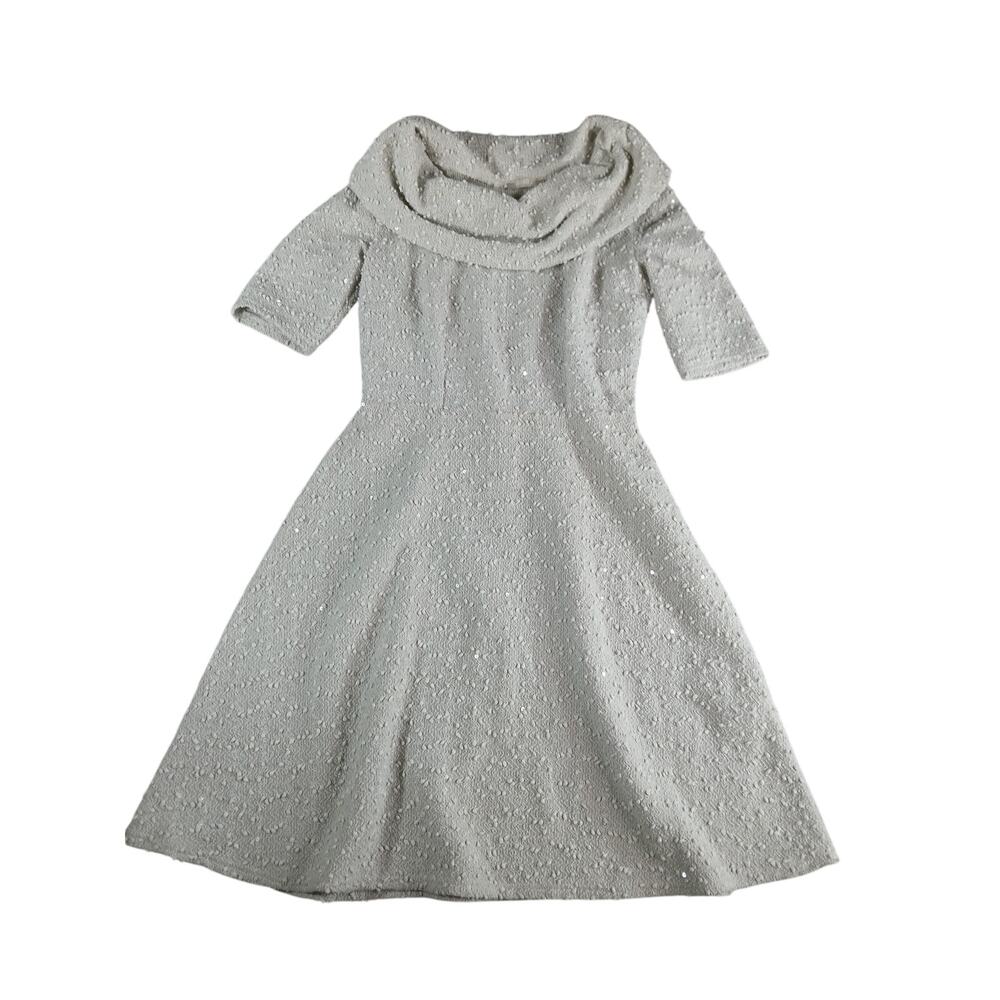 Orsay Dress Womens Medium White Boucle Cowl Neck A-Line Poland Stretch